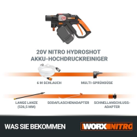 WORX WG633E.9 Hydroshot akumulátorový vysokotlaký čistič 20V - 56 bar max. tlak - pro čištění a zavlažování - výkonný bezkartáčo